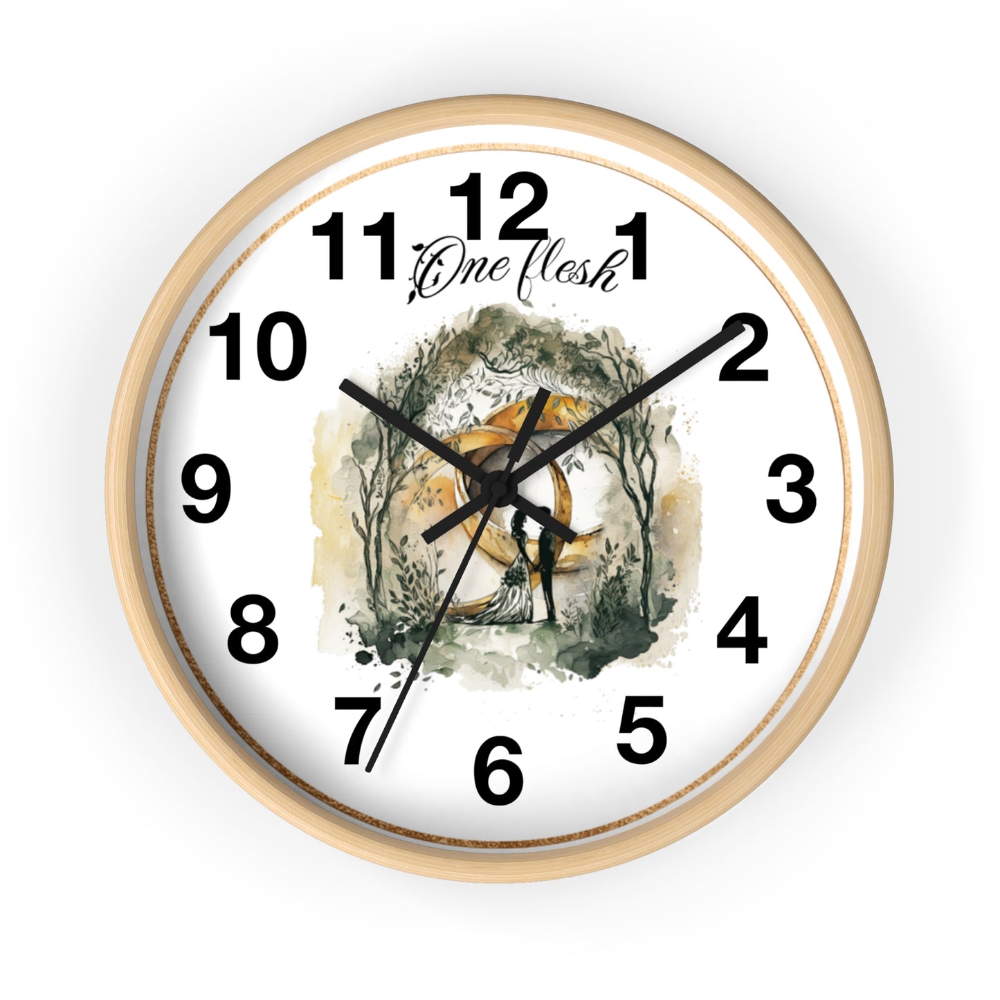 One Flesh Christian Wall Clock with rings, vintage design, wedding, new couple