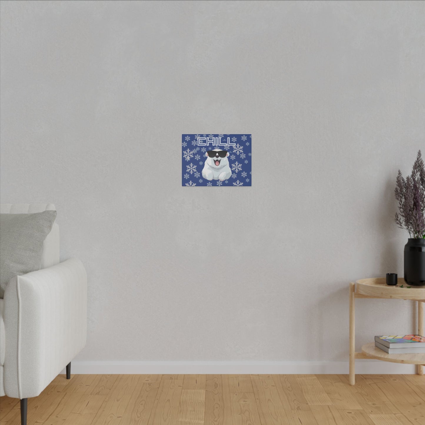 Chill, Polar Bear, Matte Canvas, Stretched 0.75", wall art, snowflakes - blue