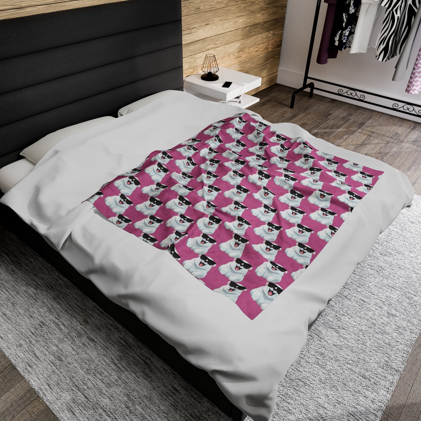 Polar Bear Velveteen Plush Blanket - Light Pink