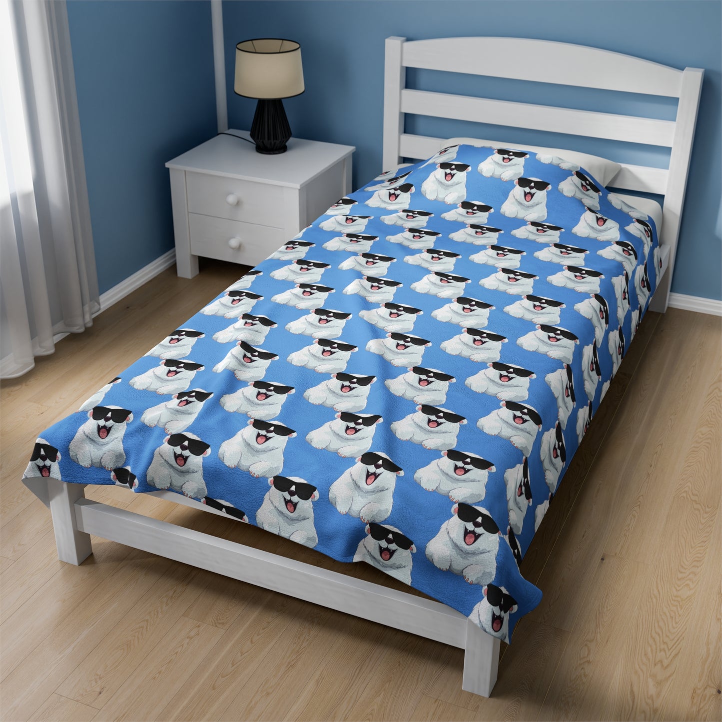 Polar Bear Velveteen Plush Blanket - Light blue