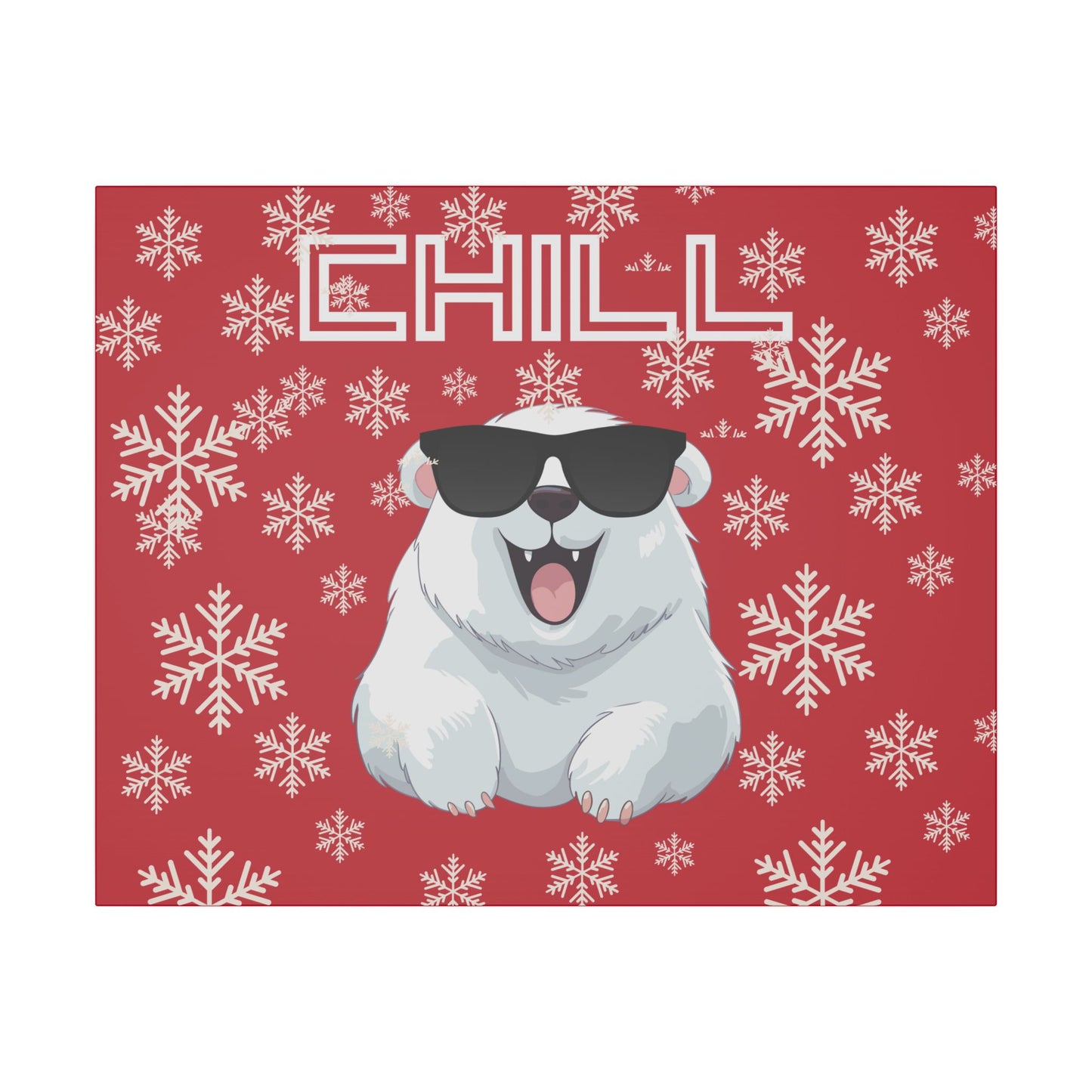 Chill, Polar Bear, Matte Canvas, Stretched 0.75", wall art, snowflakes - red