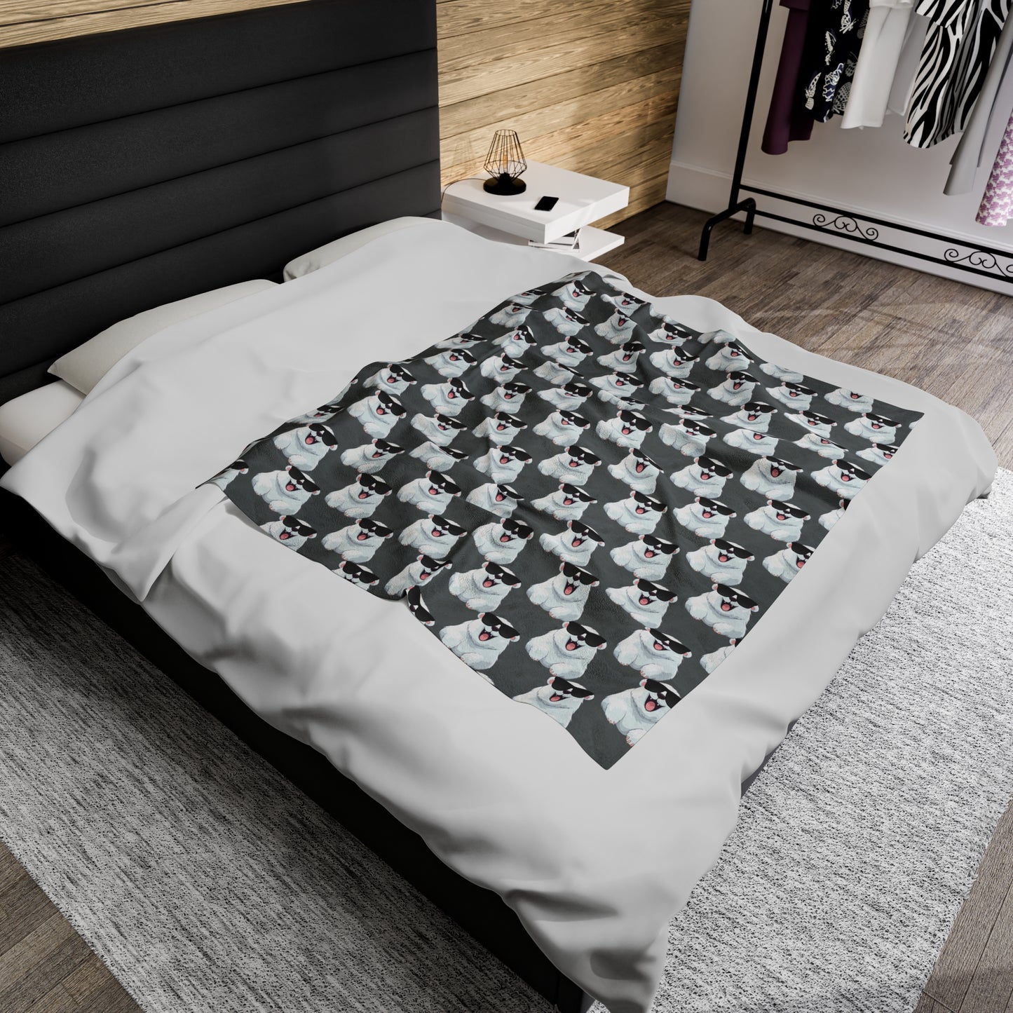 Polar Bear Velveteen Plush Blanket - Dark Gray