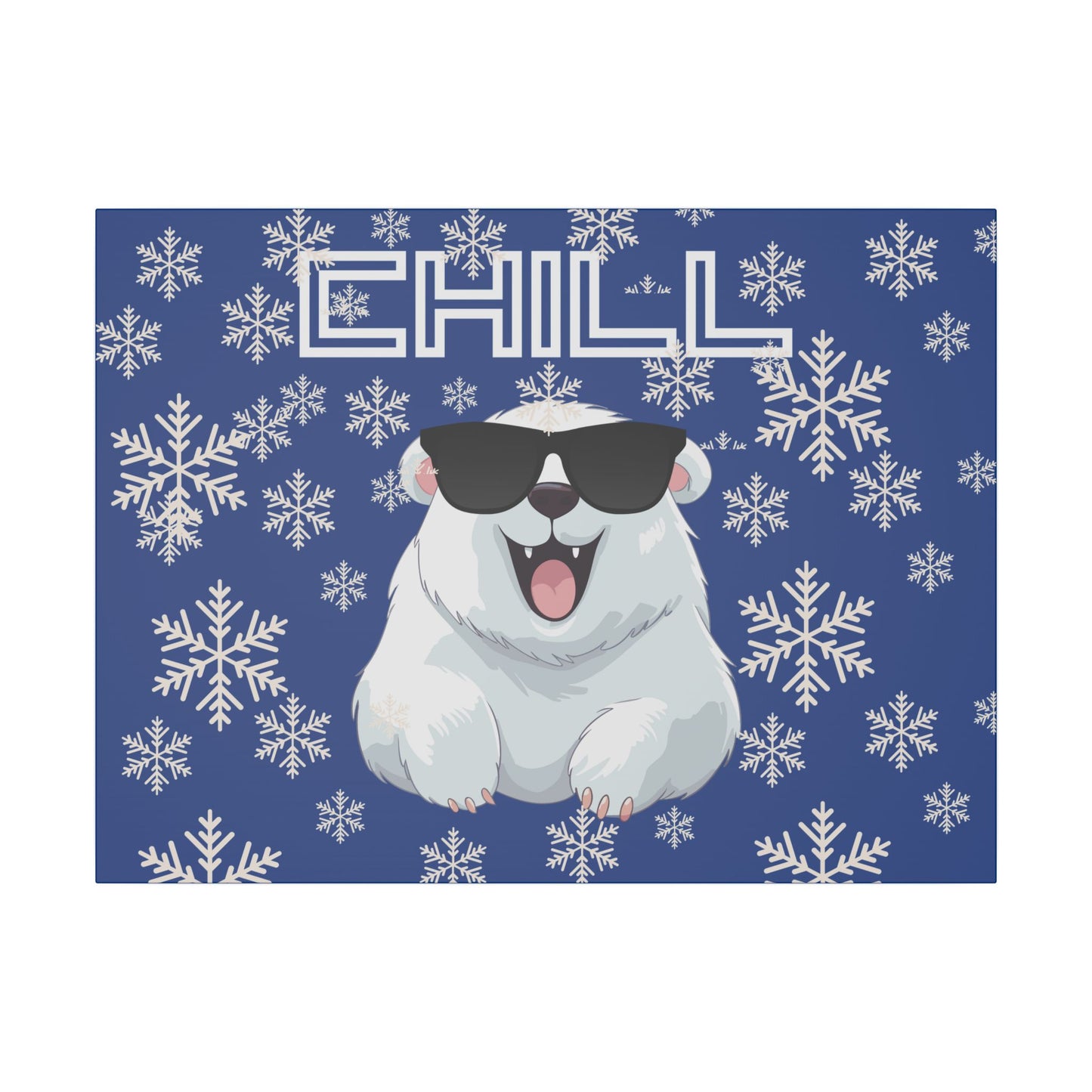 Chill, Polar Bear, Matte Canvas, Stretched 0.75", wall art, snowflakes - blue
