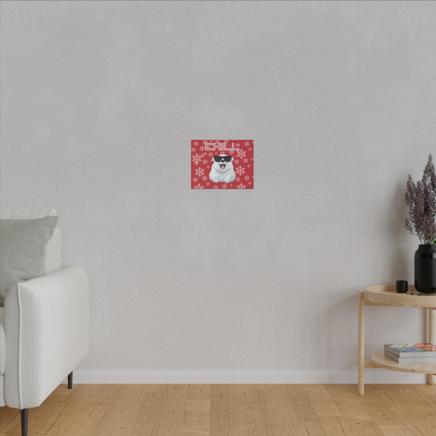 Chill, Polar Bear, Matte Canvas, Stretched 0.75", wall art, snowflakes - red