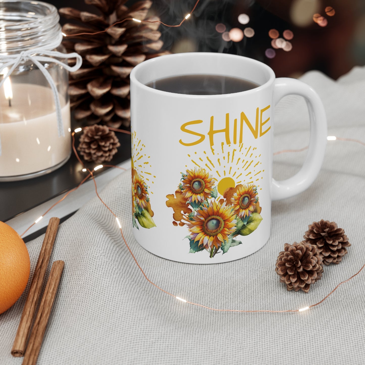 SHINE Sunflowers Mug 11oz, gift for her, birthday, reminder, inspiration