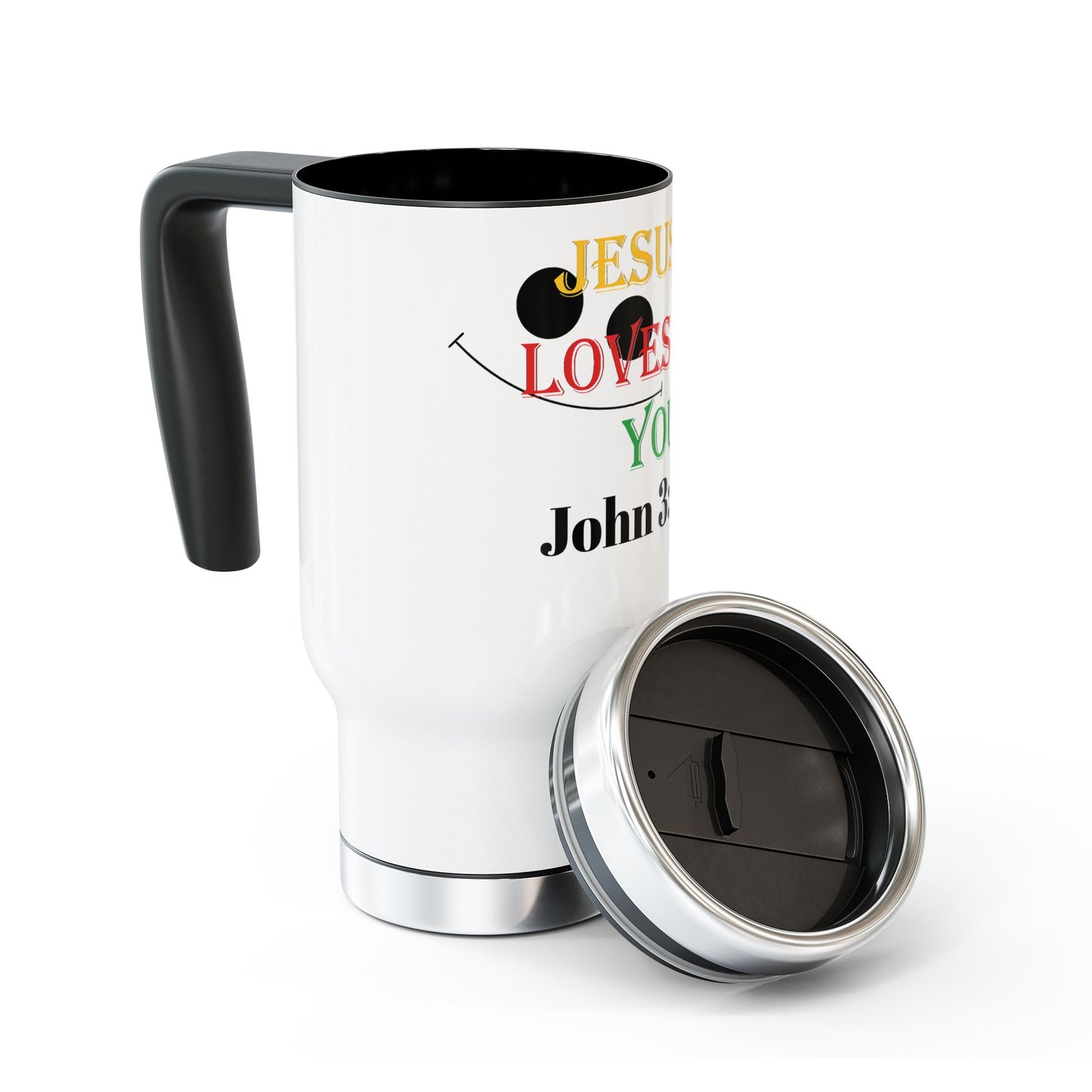 Jesus Loves You - Stainless Steel Mug with Handle, Christian, running errands