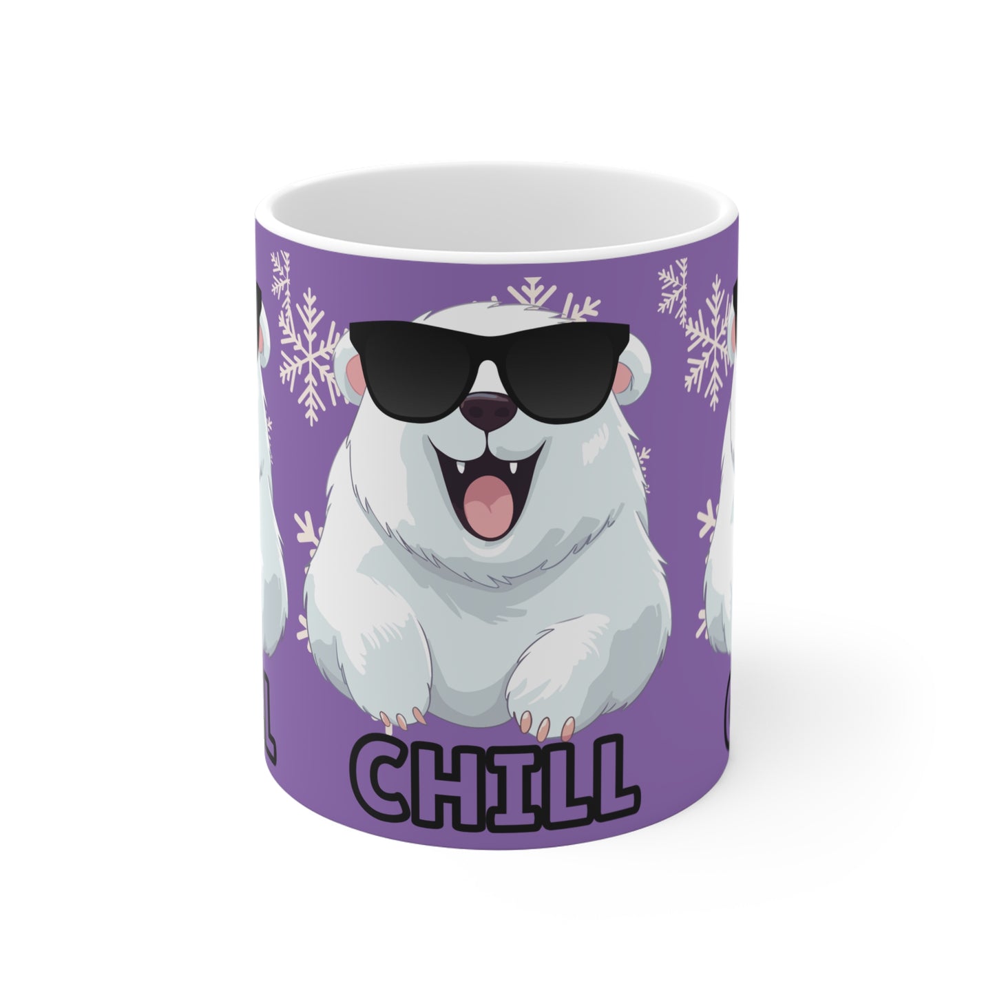 Chill Polar Bear, Mug 11oz, light purple, coffee, tea, hot chocolate