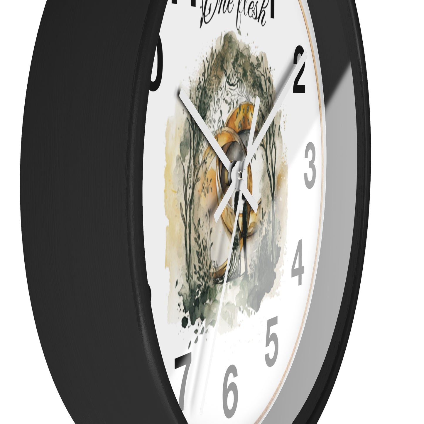 One Flesh Christian Wall Clock with rings, vintage design, wedding, new couple