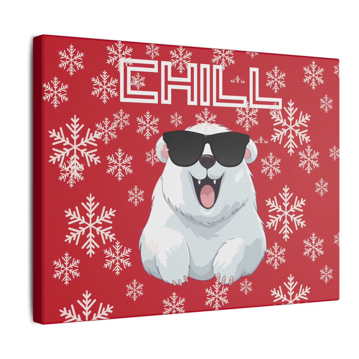 Chill, Polar Bear, Matte Canvas, Stretched 0.75", wall art, snowflakes - red