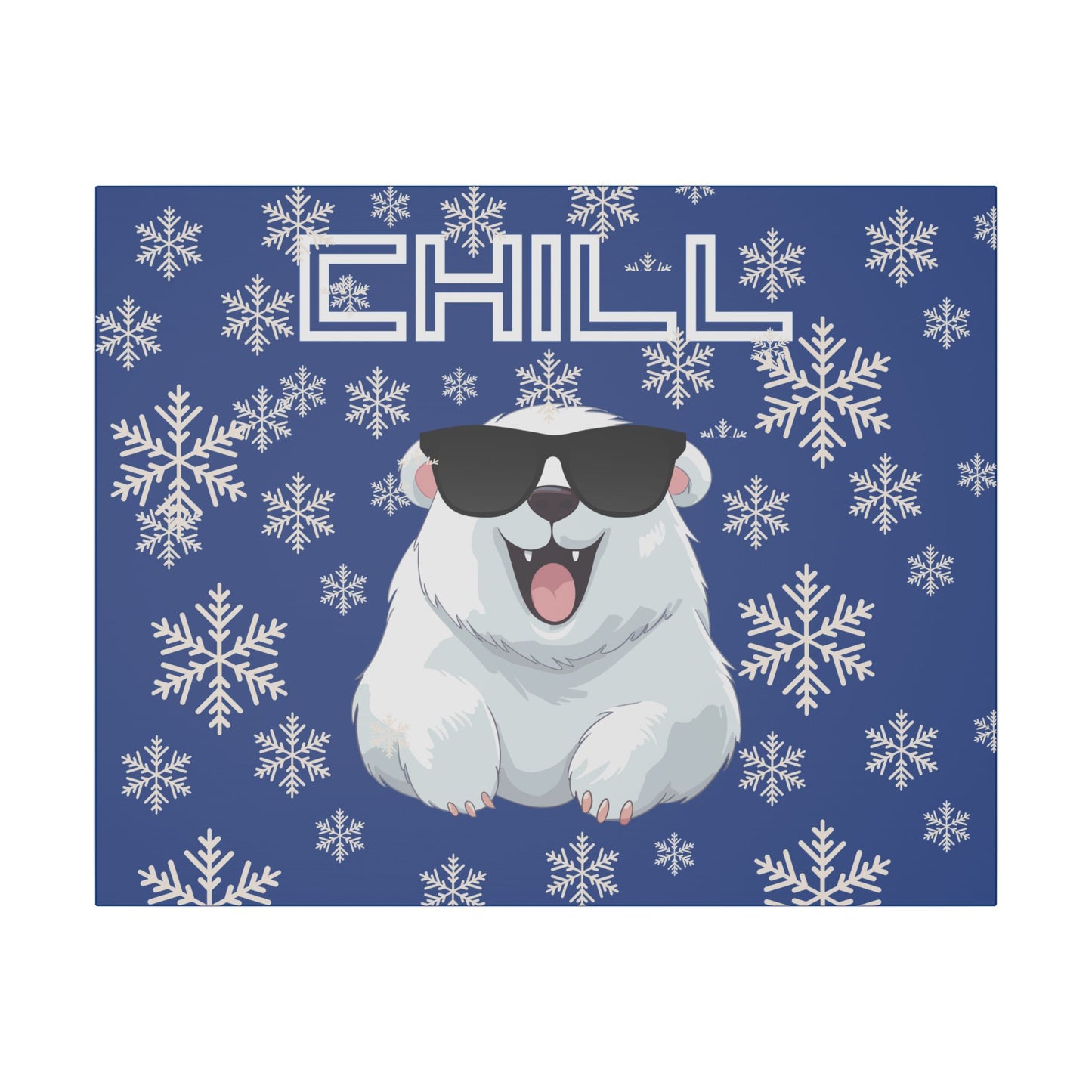 Chill, Polar Bear, Matte Canvas, Stretched 0.75", wall art, snowflakes - blue