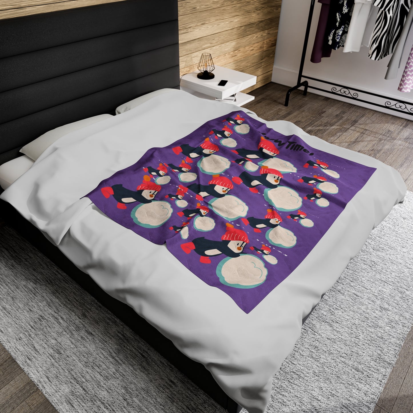 Snow Time Velveteen Plush Blanket - Light purple