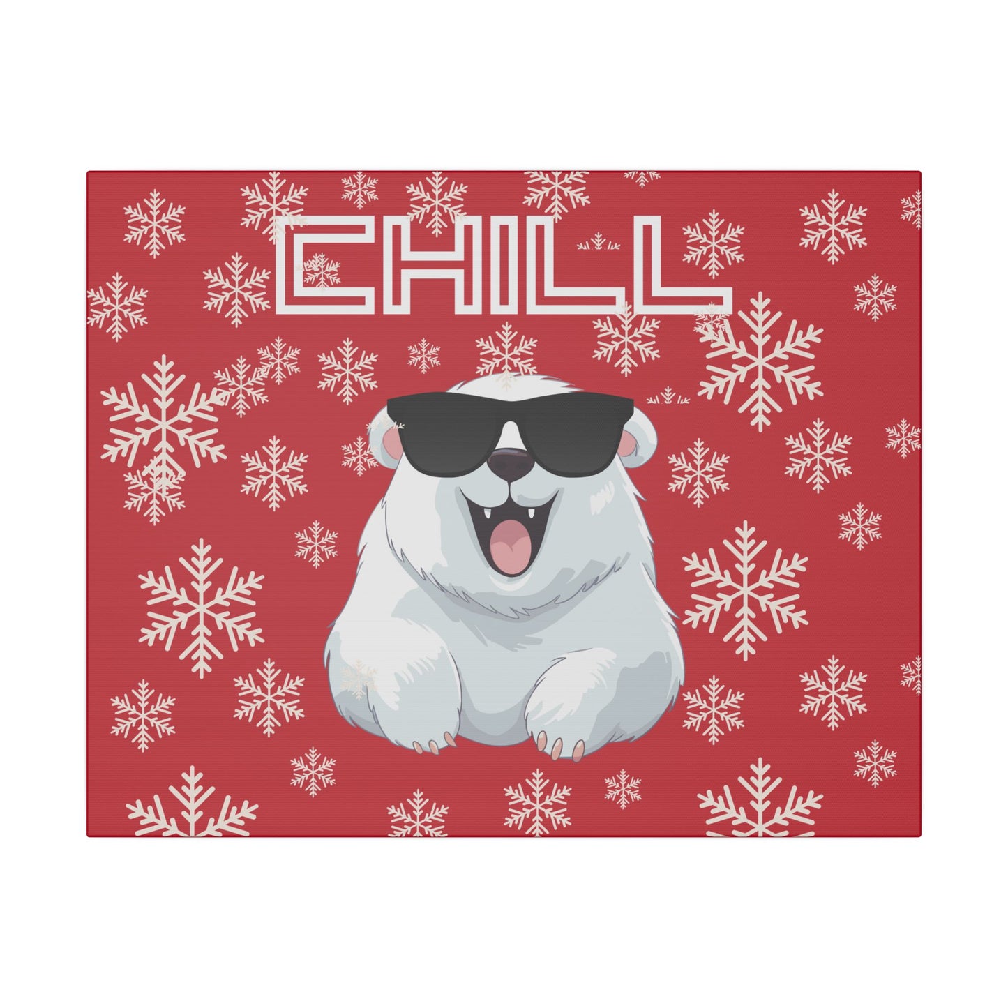 Chill, Polar Bear, Matte Canvas, Stretched 0.75", wall art, snowflakes - red