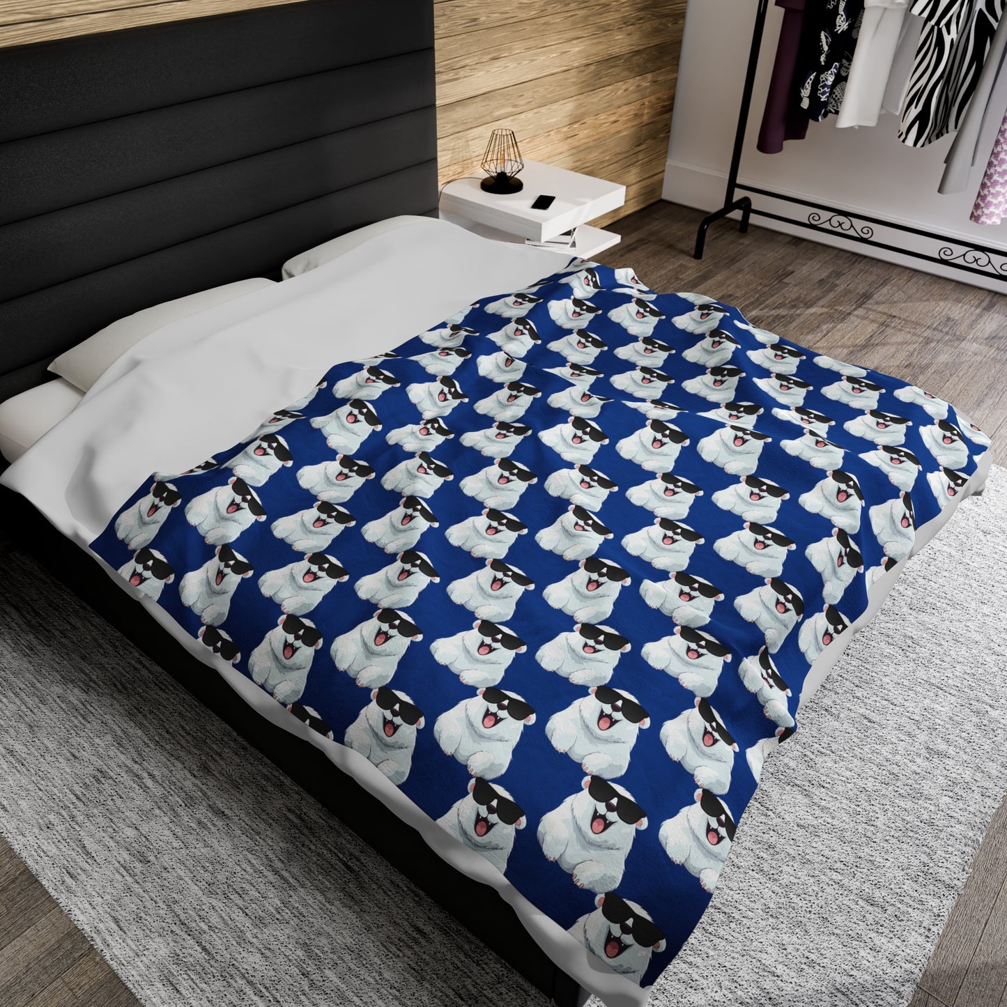 Polar Bear Velveteen Plush Blanket - Dark blue