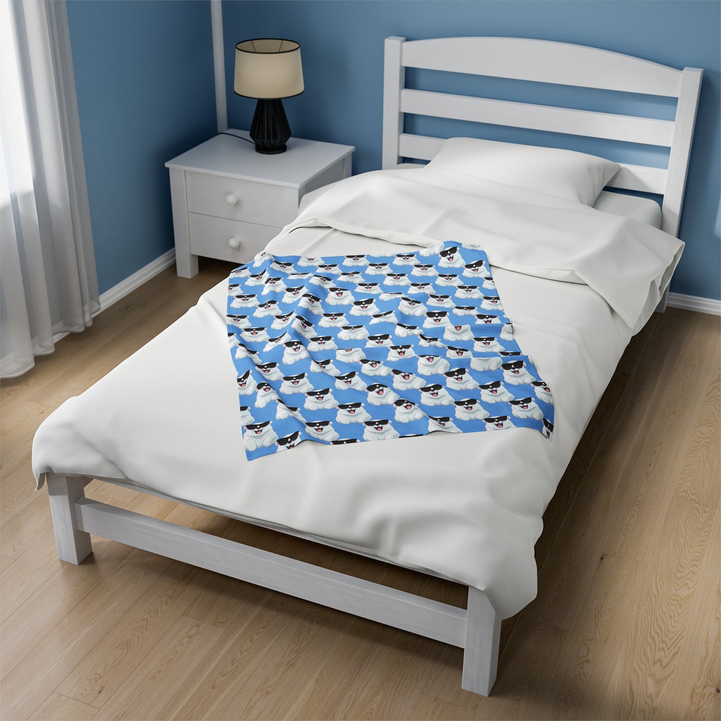 Polar Bear Velveteen Plush Blanket - Light blue