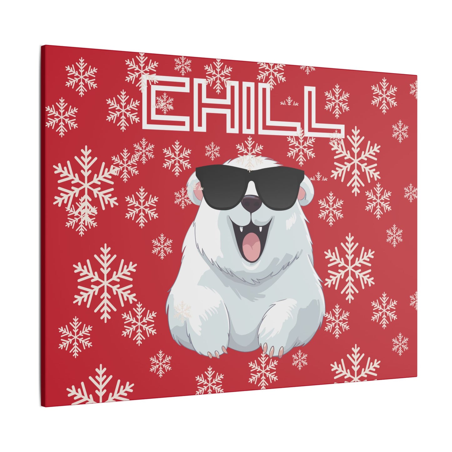 Chill, Polar Bear, Matte Canvas, Stretched 0.75", wall art, snowflakes - red