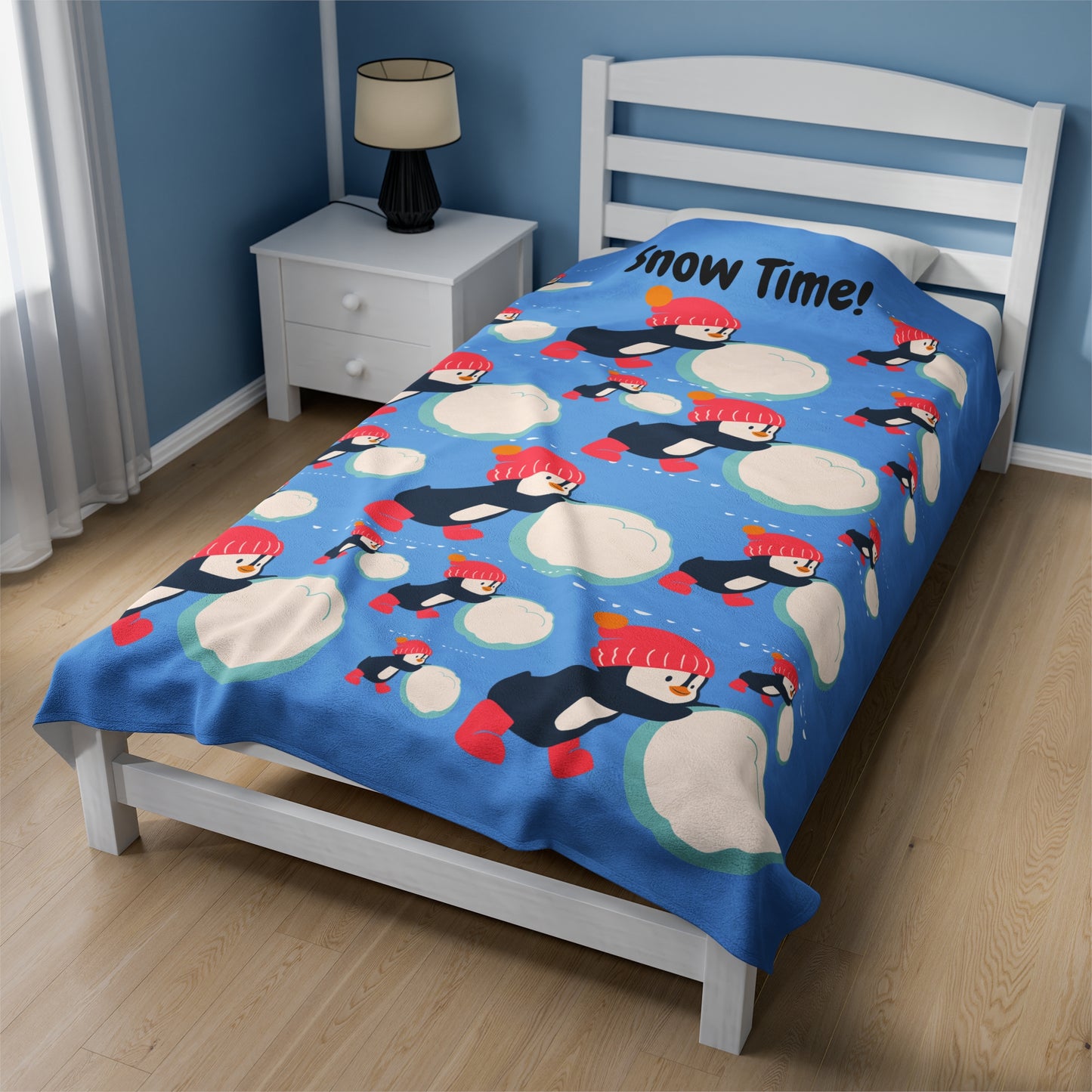 Snow Time Velveteen Plush Blanket - Light blue
