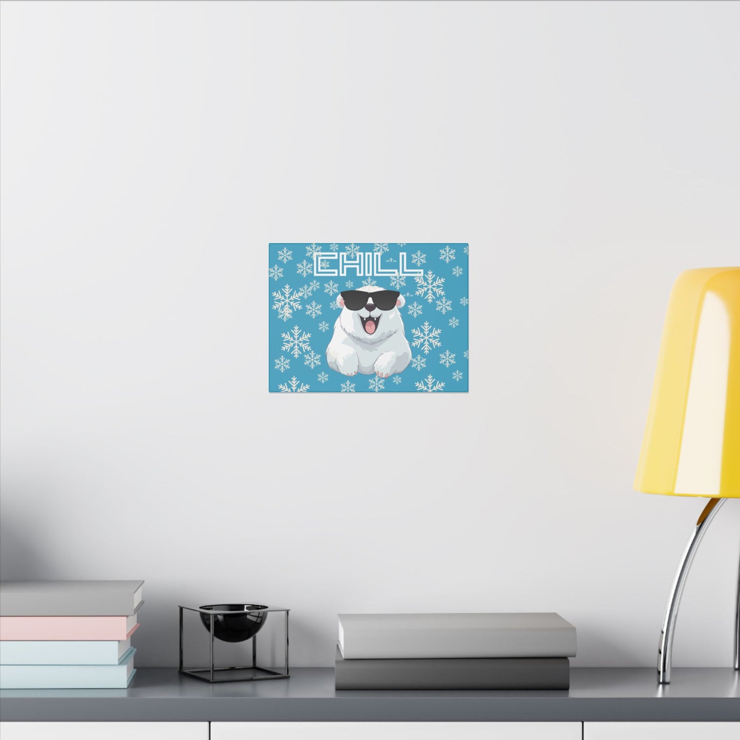 Chill, Polar Bear, Matte Canvas, Stretched 0.75", wall art, snowflakes