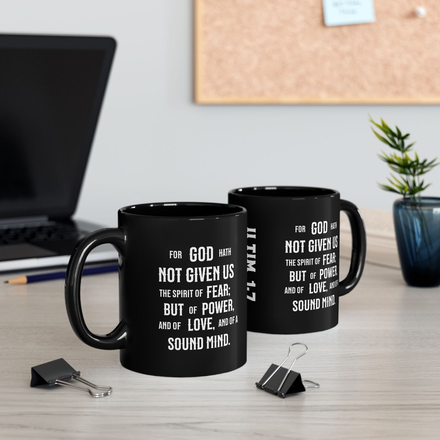 No Fear, 2 Timothy 1:7, Black Mug (11oz, 15oz)
