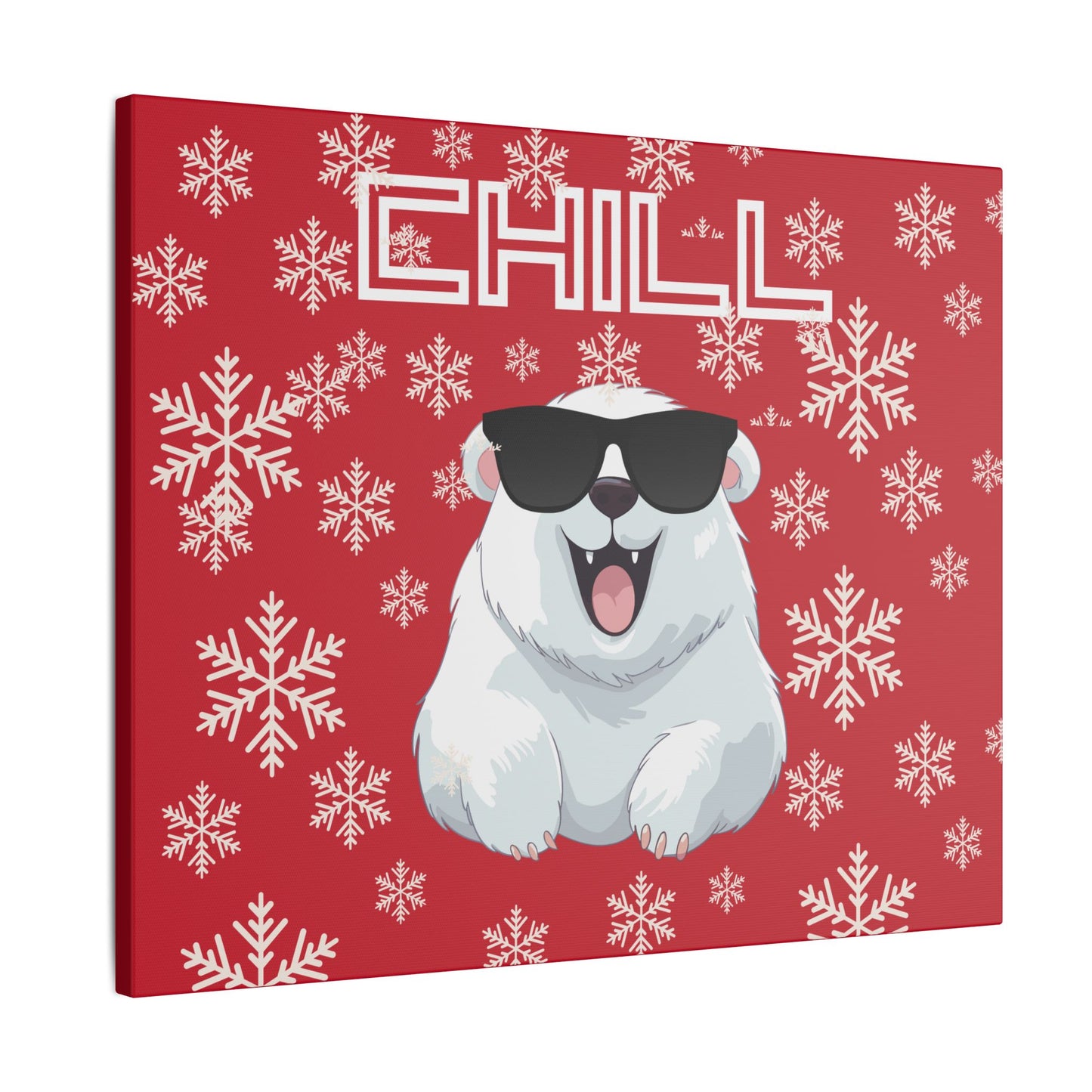 Chill, Polar Bear, Matte Canvas, Stretched 0.75", wall art, snowflakes - red