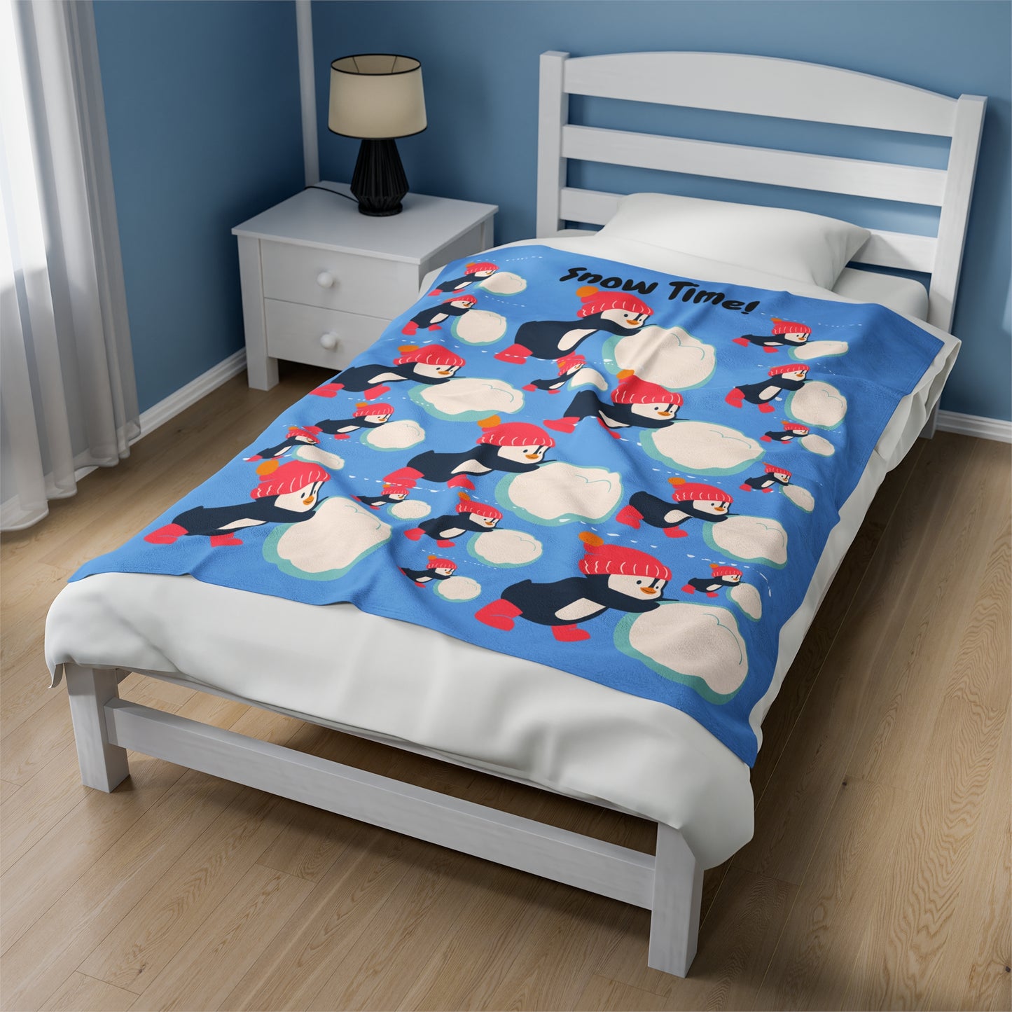 Snow Time Velveteen Plush Blanket - Light blue