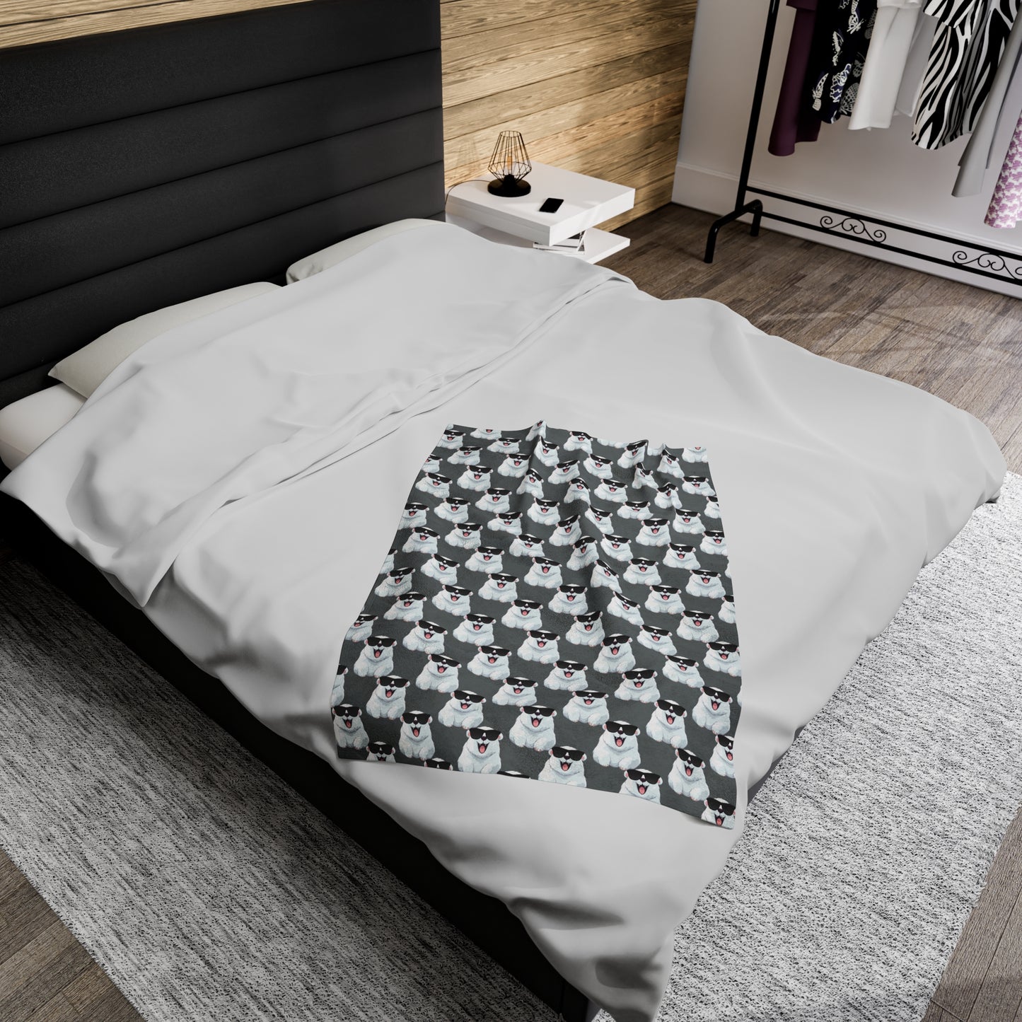 Polar Bear Velveteen Plush Blanket - Dark Gray