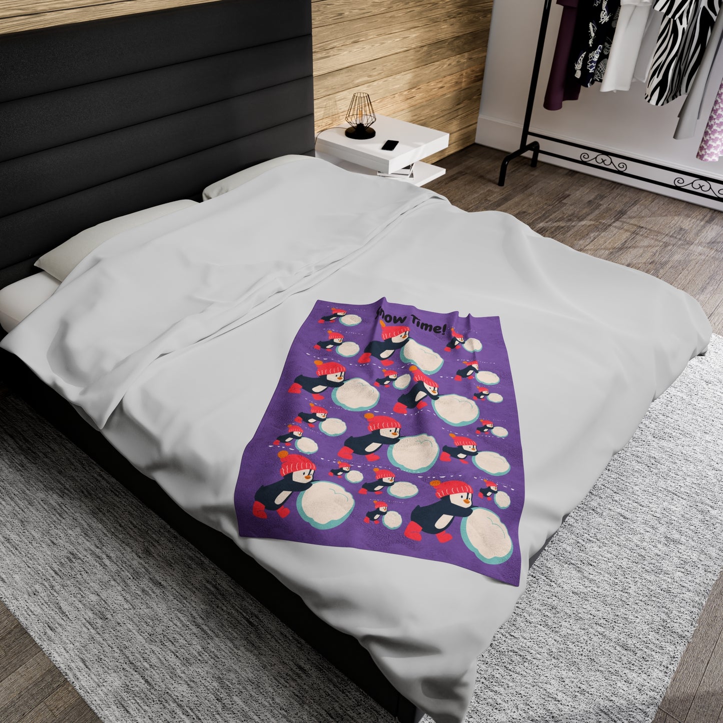 Snow Time Velveteen Plush Blanket - Light purple