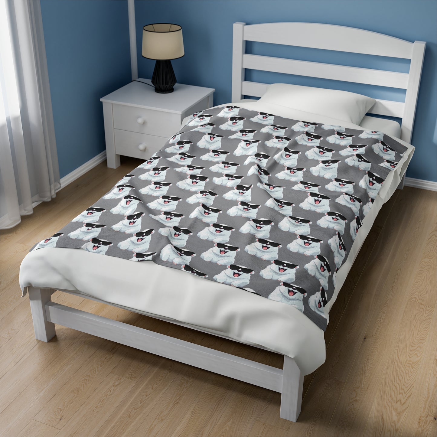 Polar Bear Velveteen Plush Blanket - Gray