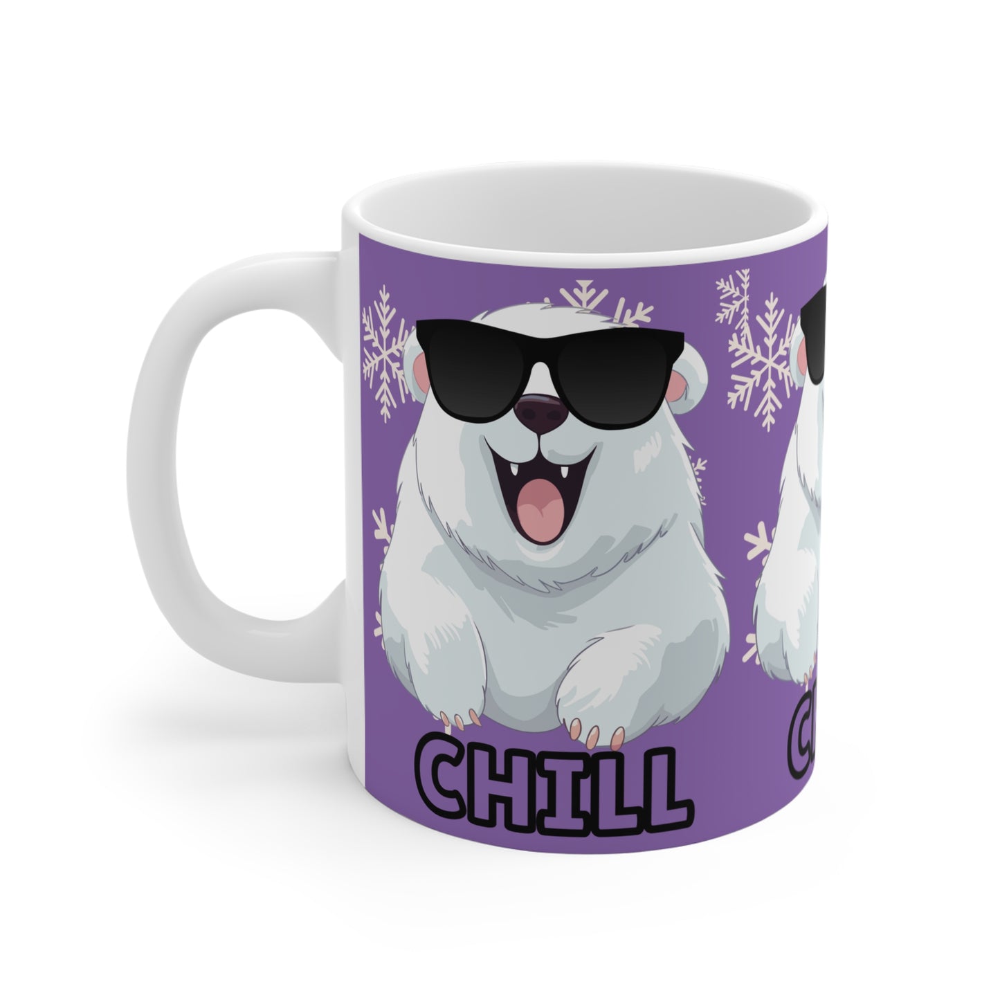 Chill Polar Bear, Mug 11oz, light purple, coffee, tea, hot chocolate