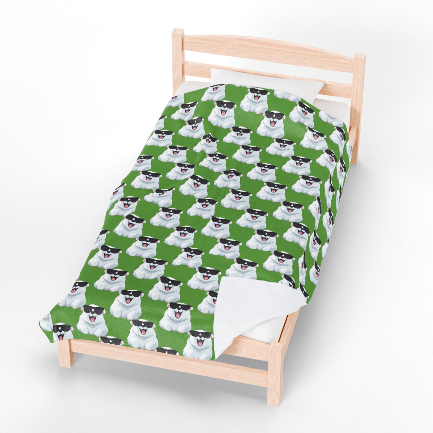 Polar Bear Velveteen Plush Blanket - Green