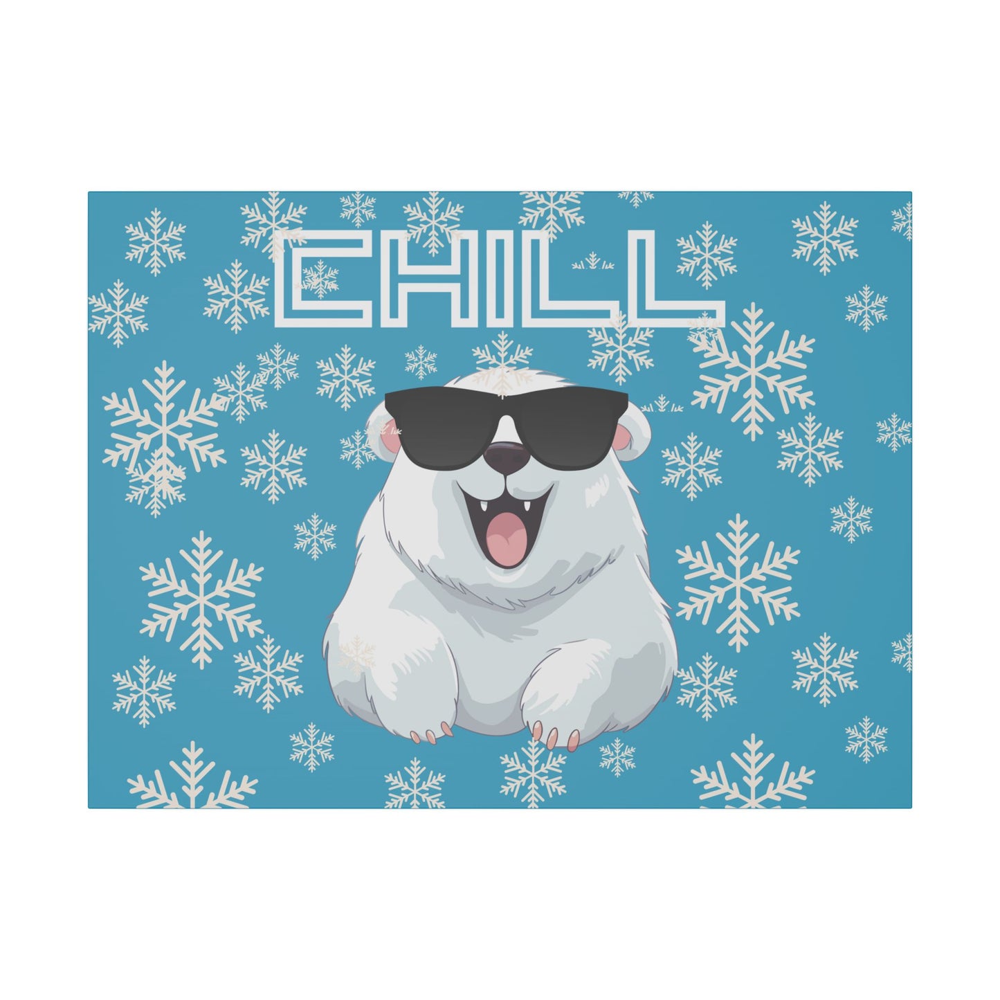 Chill, Polar Bear, Matte Canvas, Stretched 0.75", wall art, snowflakes
