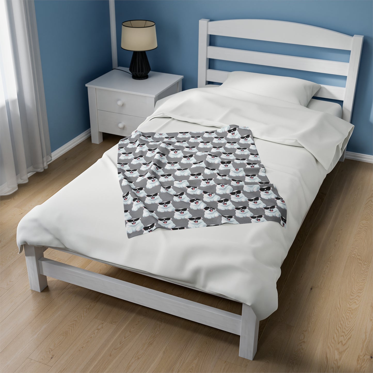 Polar Bear Velveteen Plush Blanket - Gray