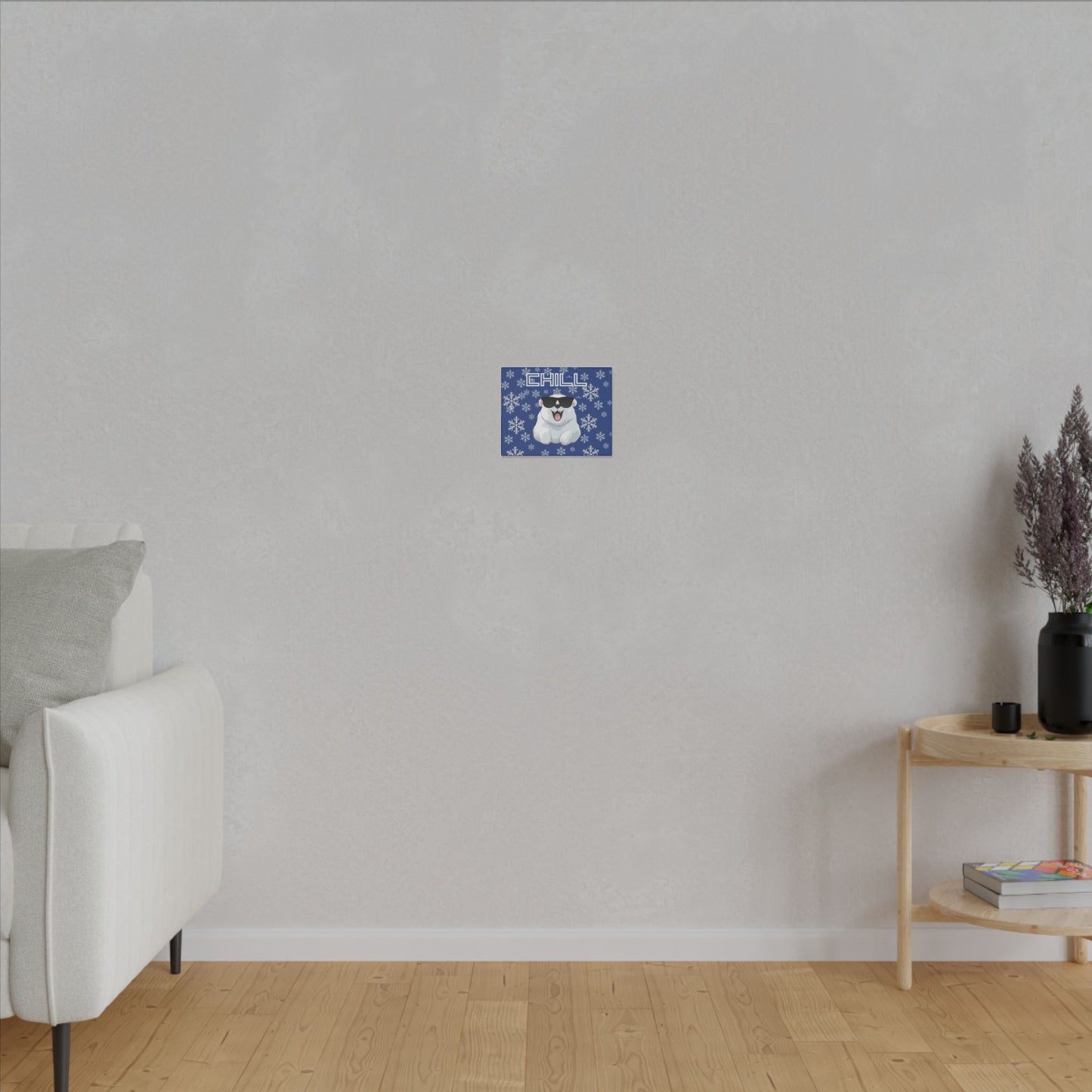 Chill, Polar Bear, Matte Canvas, Stretched 0.75", wall art, snowflakes - blue