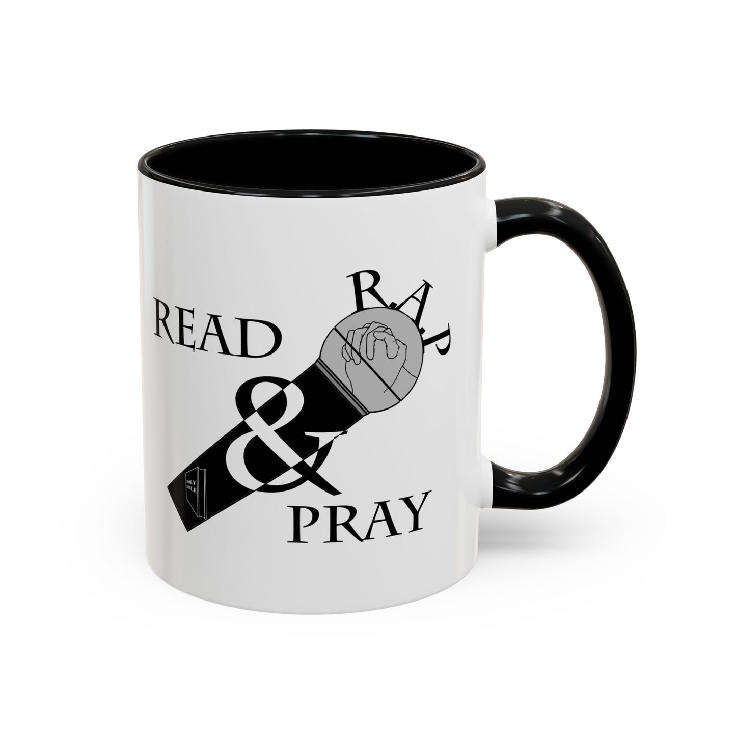 Read & Pray Black Accent Mug w/microphone, Gift for him/her, 2 Chronicles 7:14