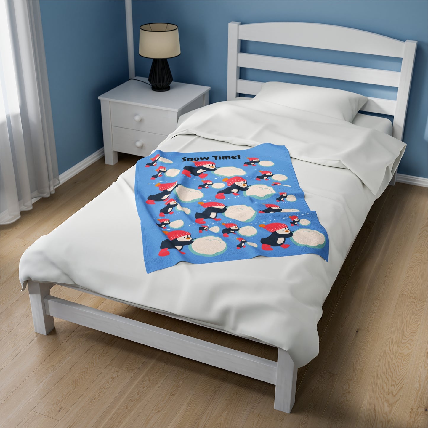 Snow Time Velveteen Plush Blanket - Light blue