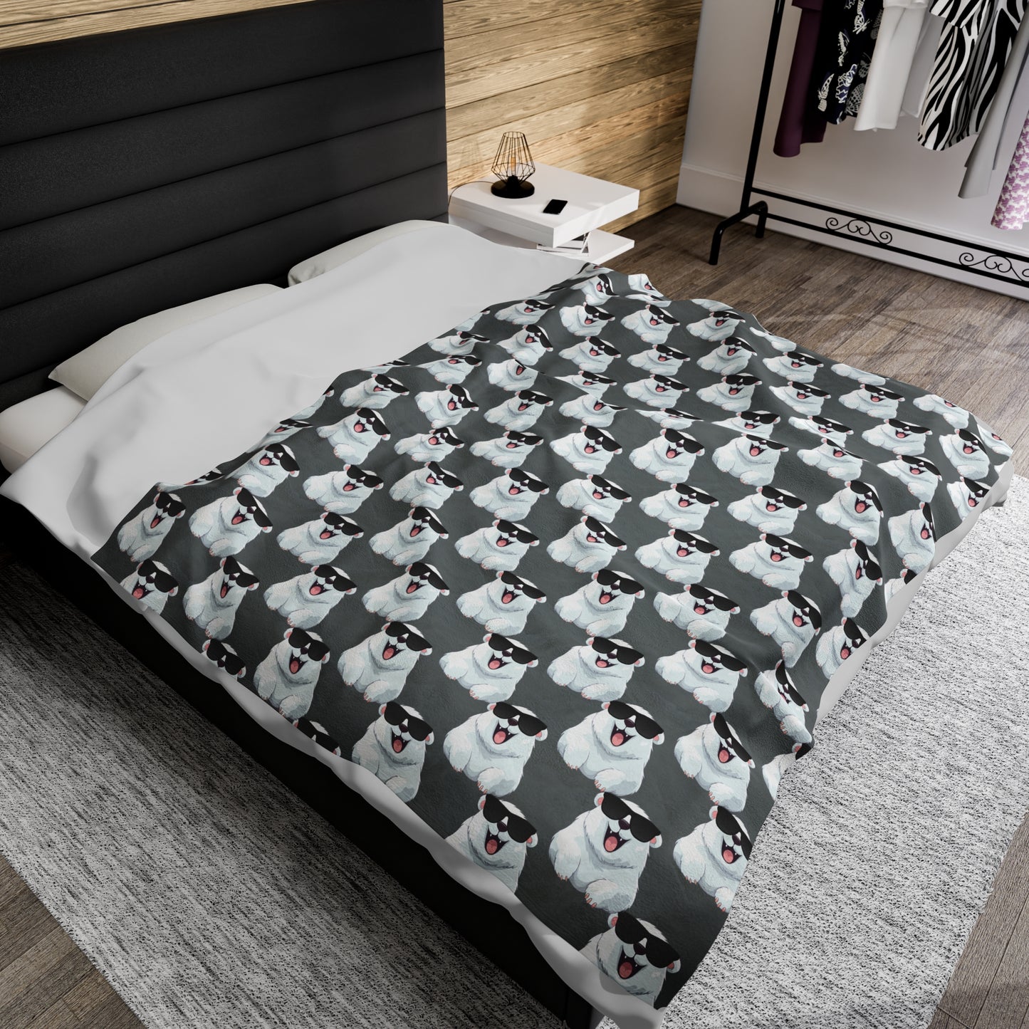 Polar Bear Velveteen Plush Blanket - Dark Gray