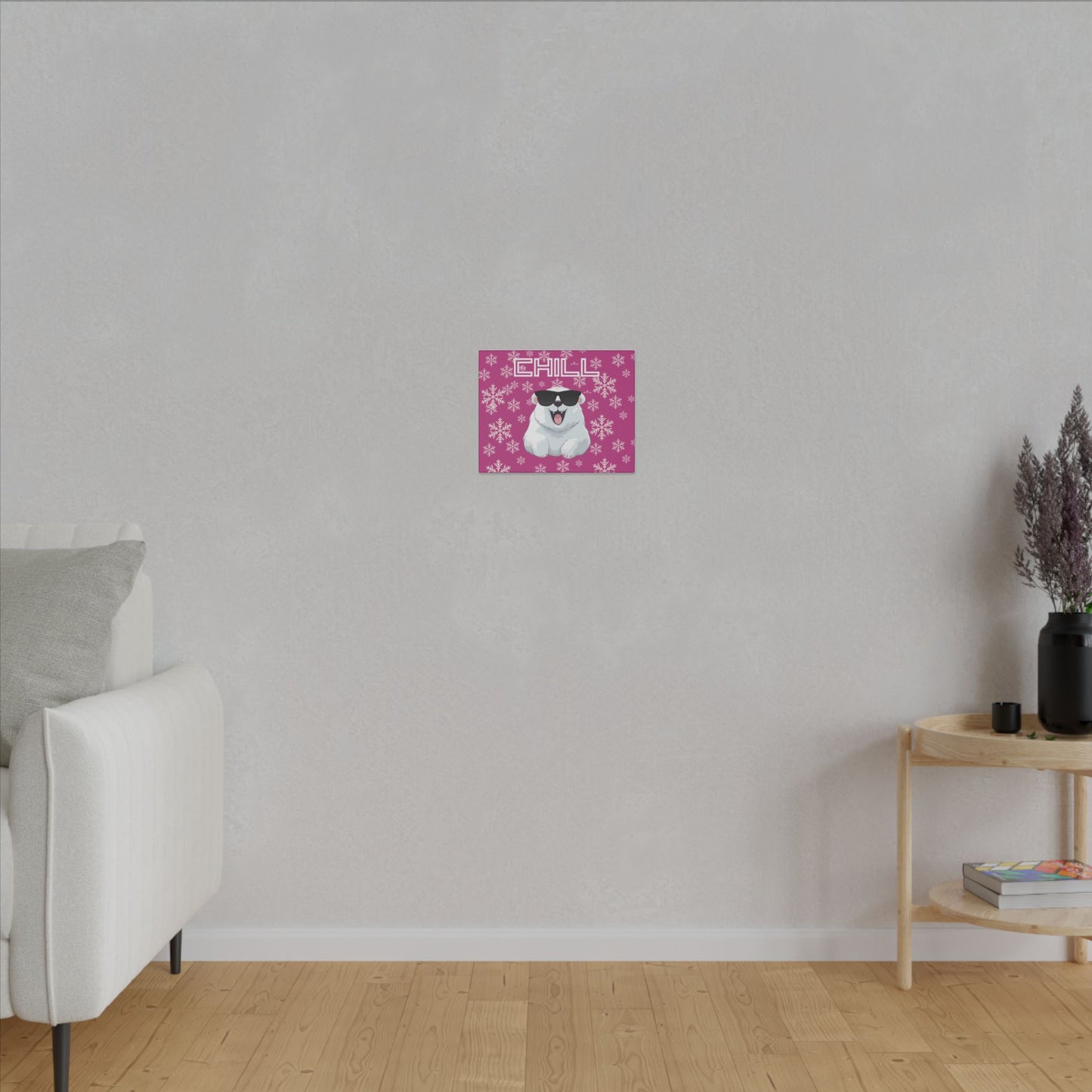 Chill, Polar Bear, Matte Canvas, Stretched 0.75", wall art, snowflakes - pink