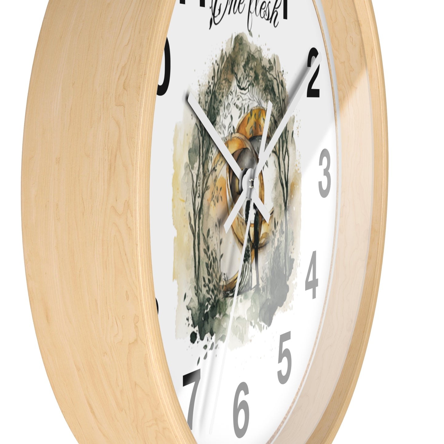 One Flesh Christian Wall Clock with rings, vintage design, wedding, new couple