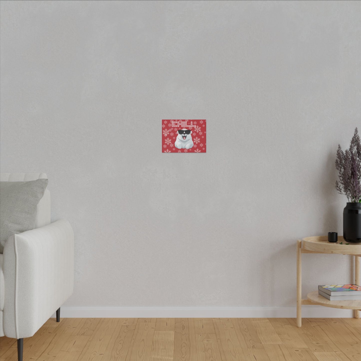 Chill, Polar Bear, Matte Canvas, Stretched 0.75", wall art, snowflakes - red