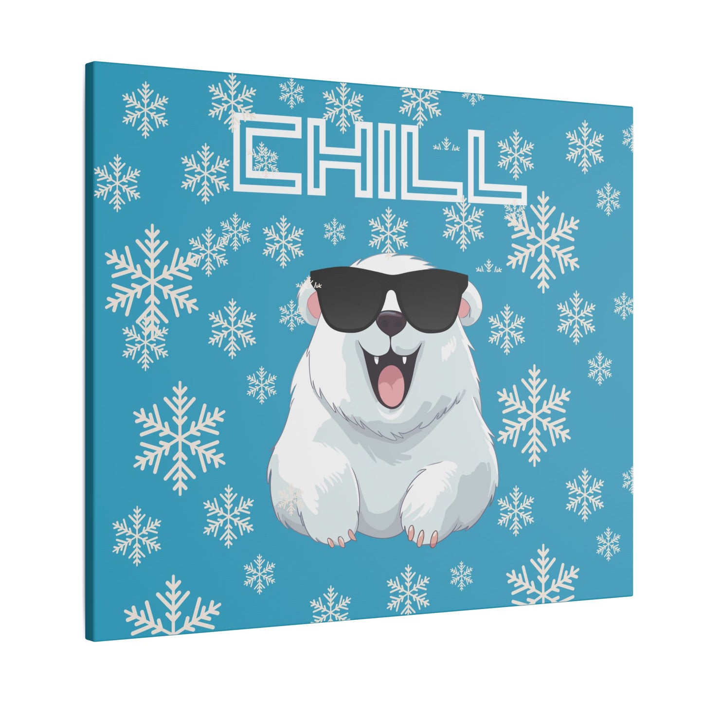 Chill, Polar Bear, Matte Canvas, Stretched 0.75", wall art, snowflakes