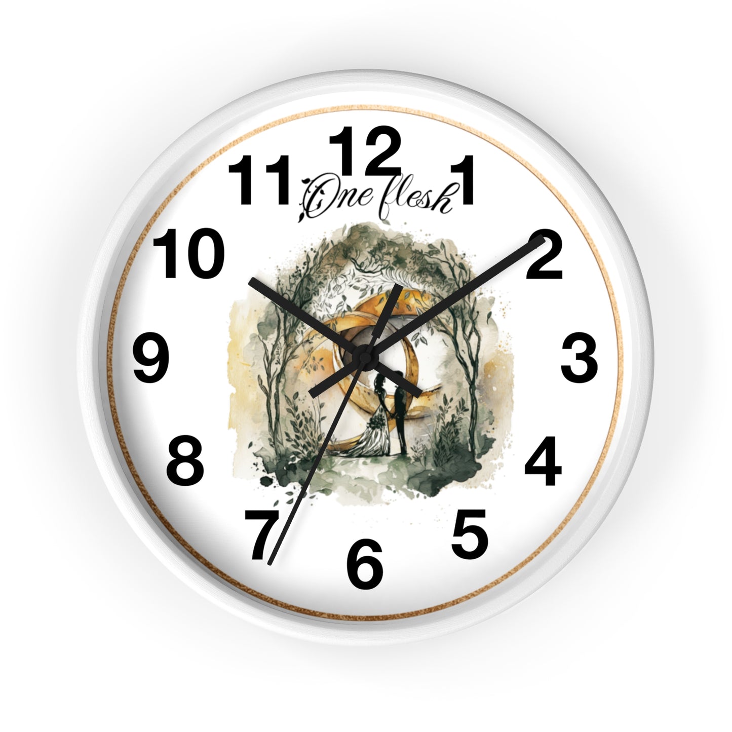 One Flesh Christian Wall Clock with rings, vintage design, wedding, new couple