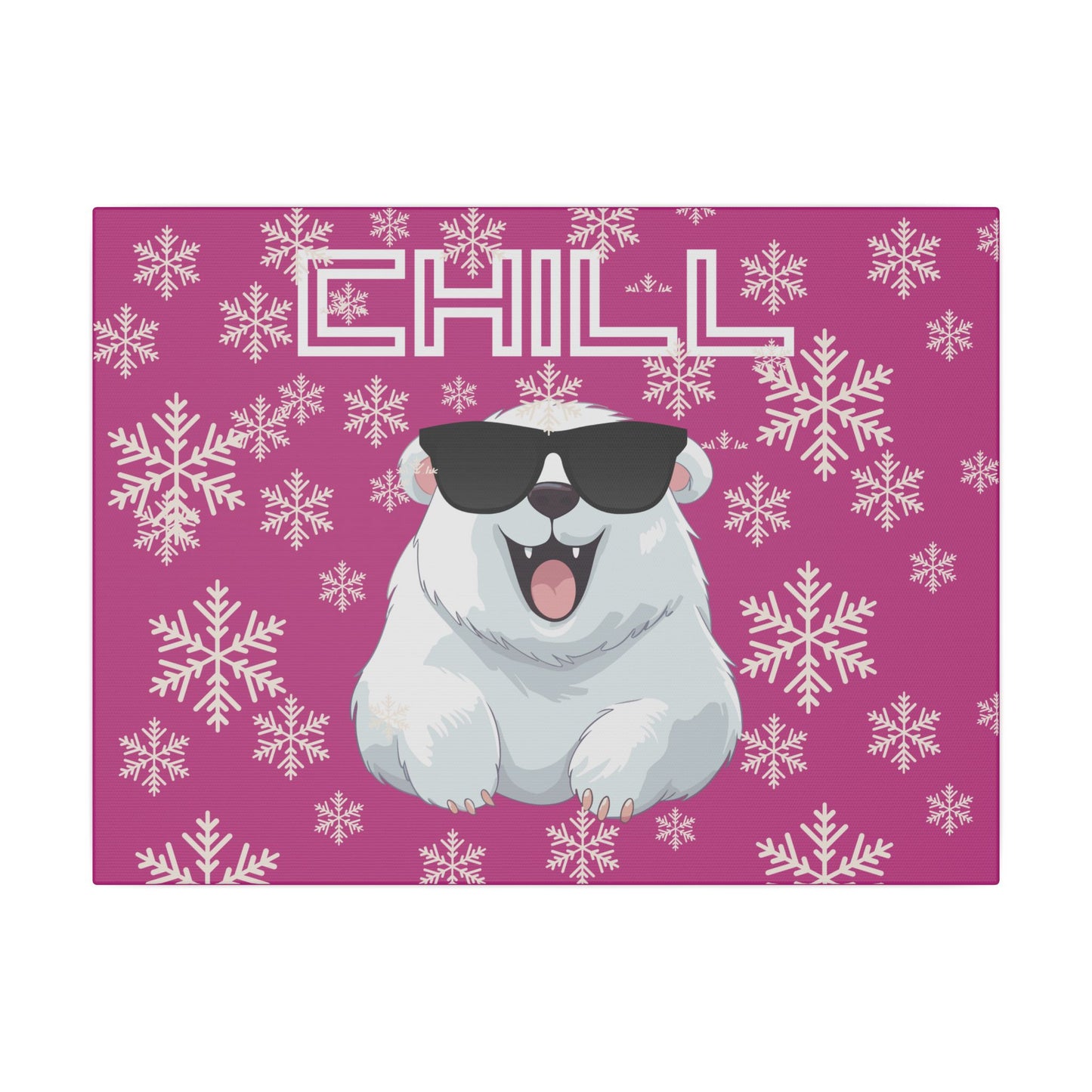 Chill, Polar Bear, Matte Canvas, Stretched 0.75", wall art, snowflakes - pink