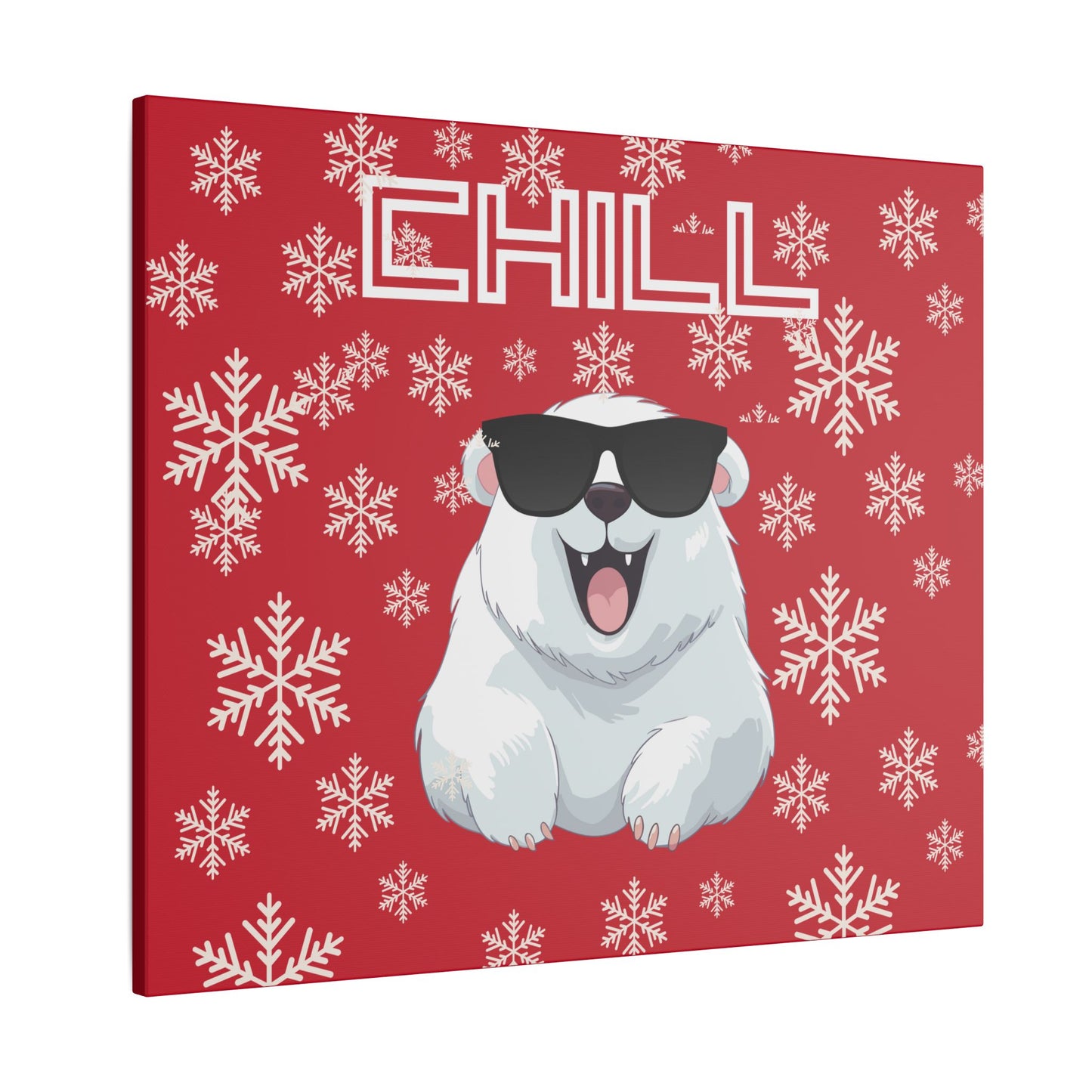 Chill, Polar Bear, Matte Canvas, Stretched 0.75", wall art, snowflakes - red
