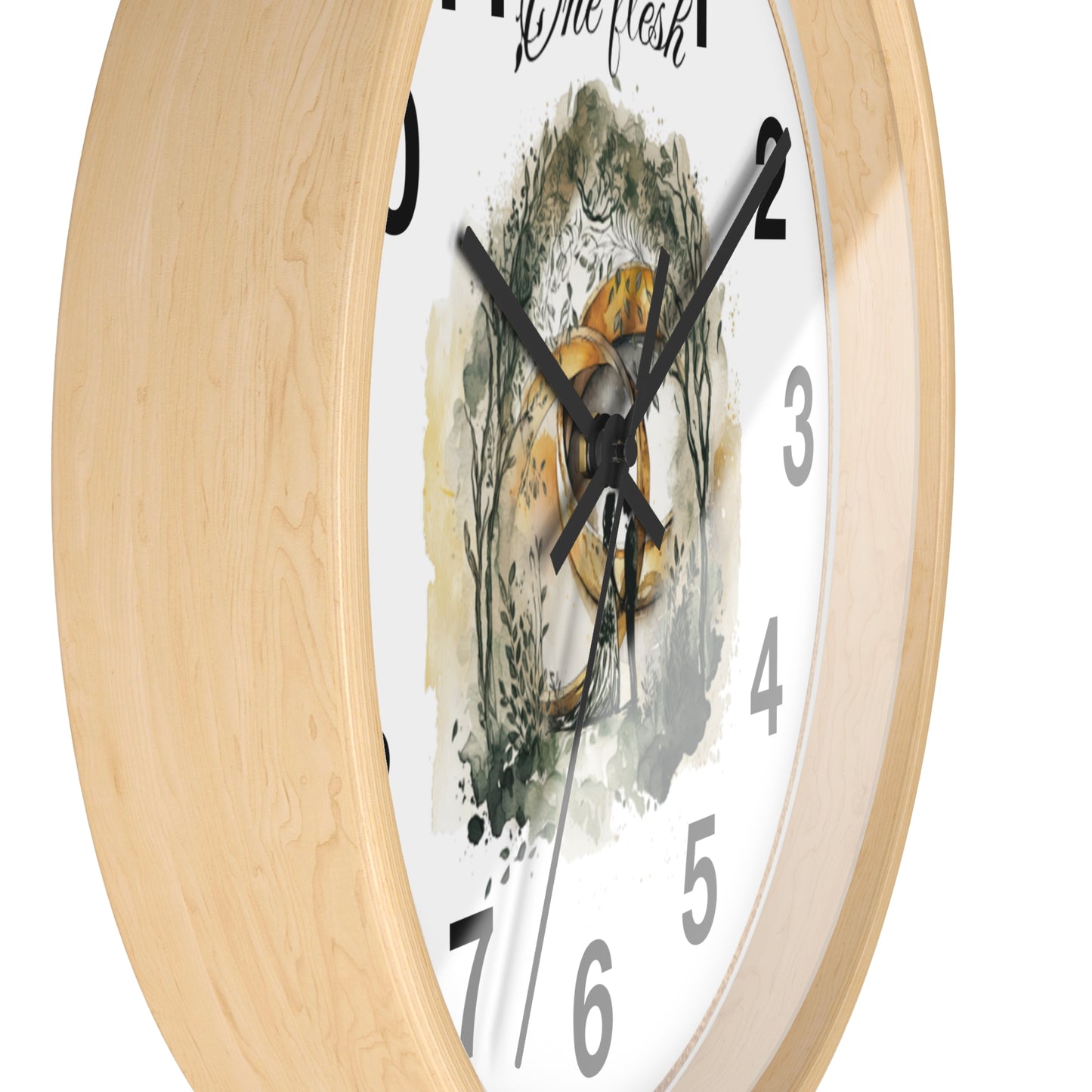 One Flesh Christian Wall Clock with rings, vintage design, wedding, new couple