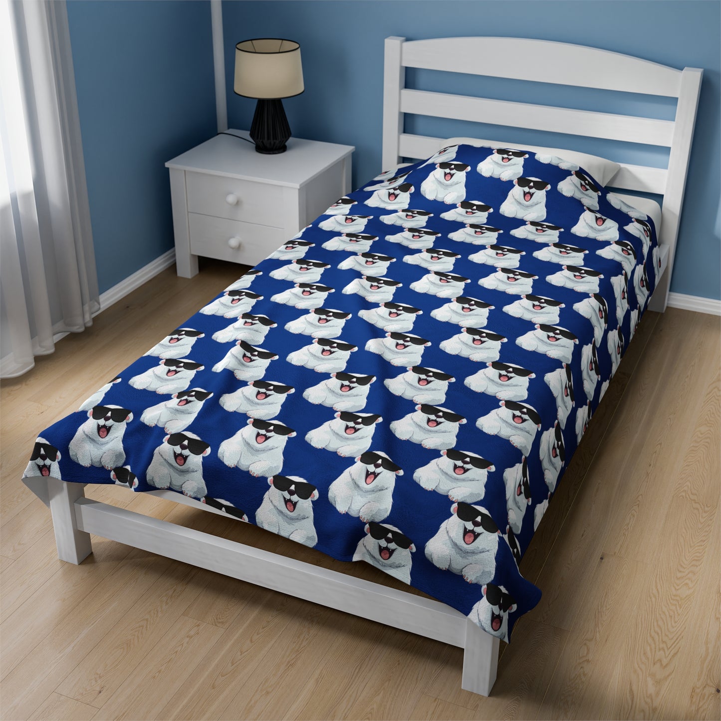 Polar Bear Velveteen Plush Blanket - Dark blue