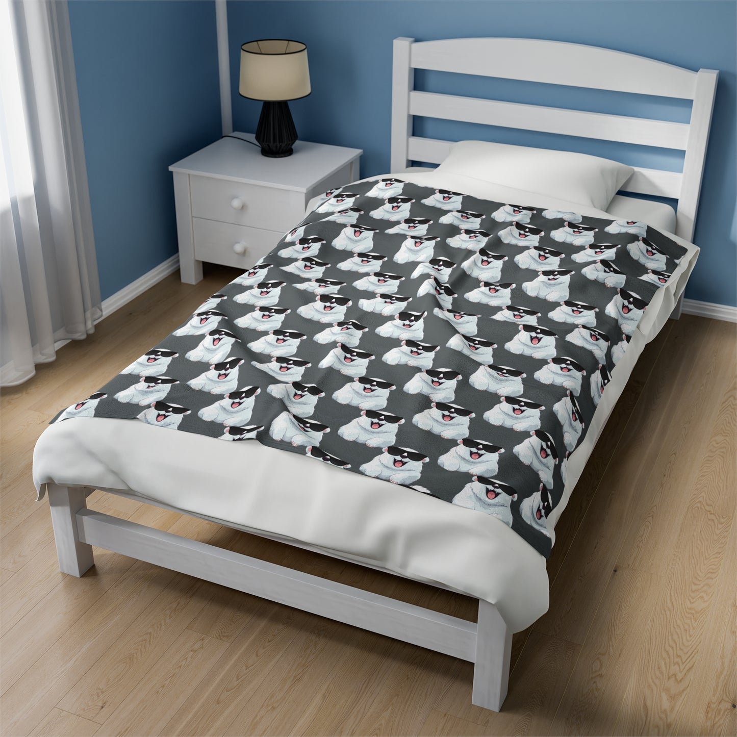 Polar Bear Velveteen Plush Blanket - Dark Gray