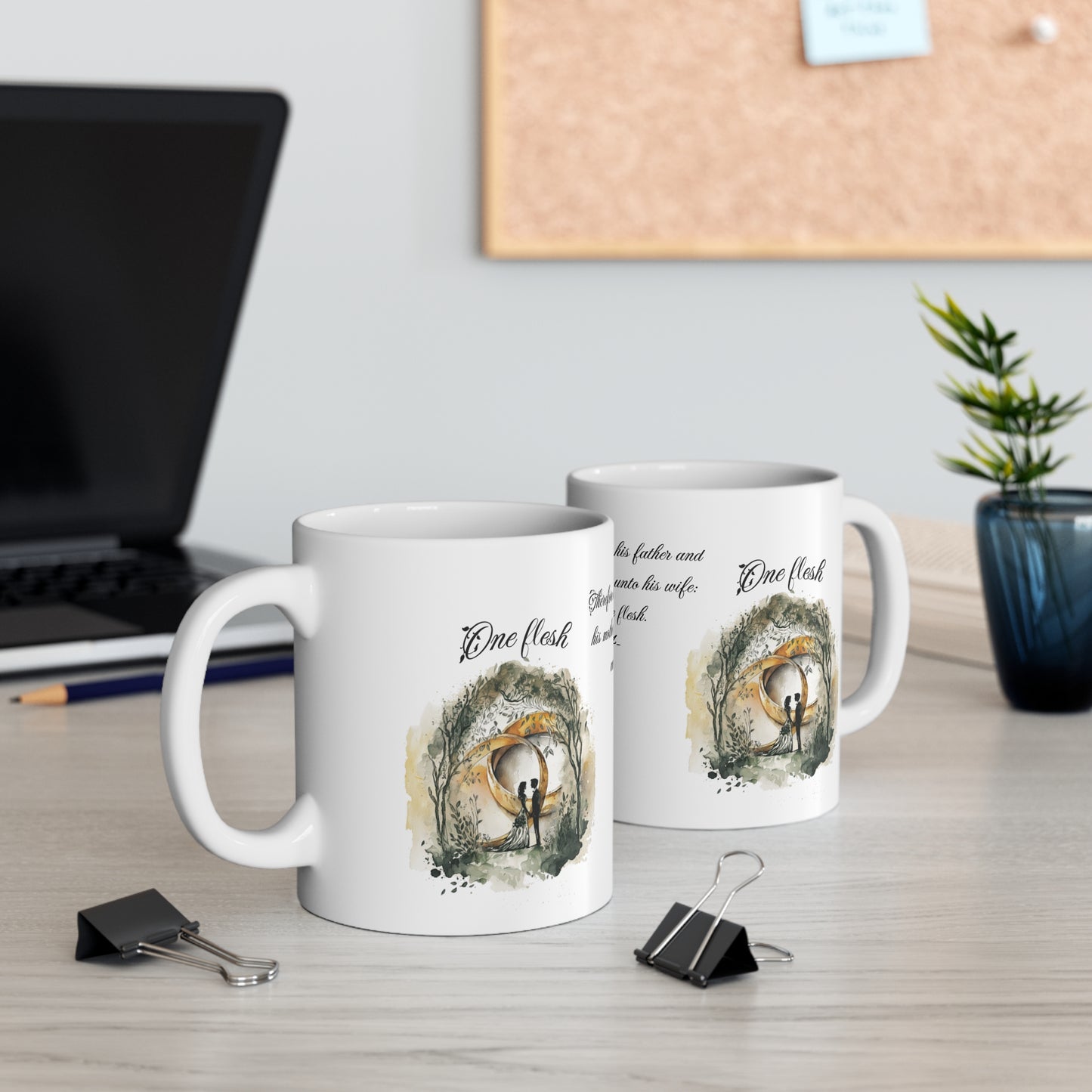 One Flesh, Mug 11oz, Wedding, Anniversary, Valentine's Day, Christian, vintage