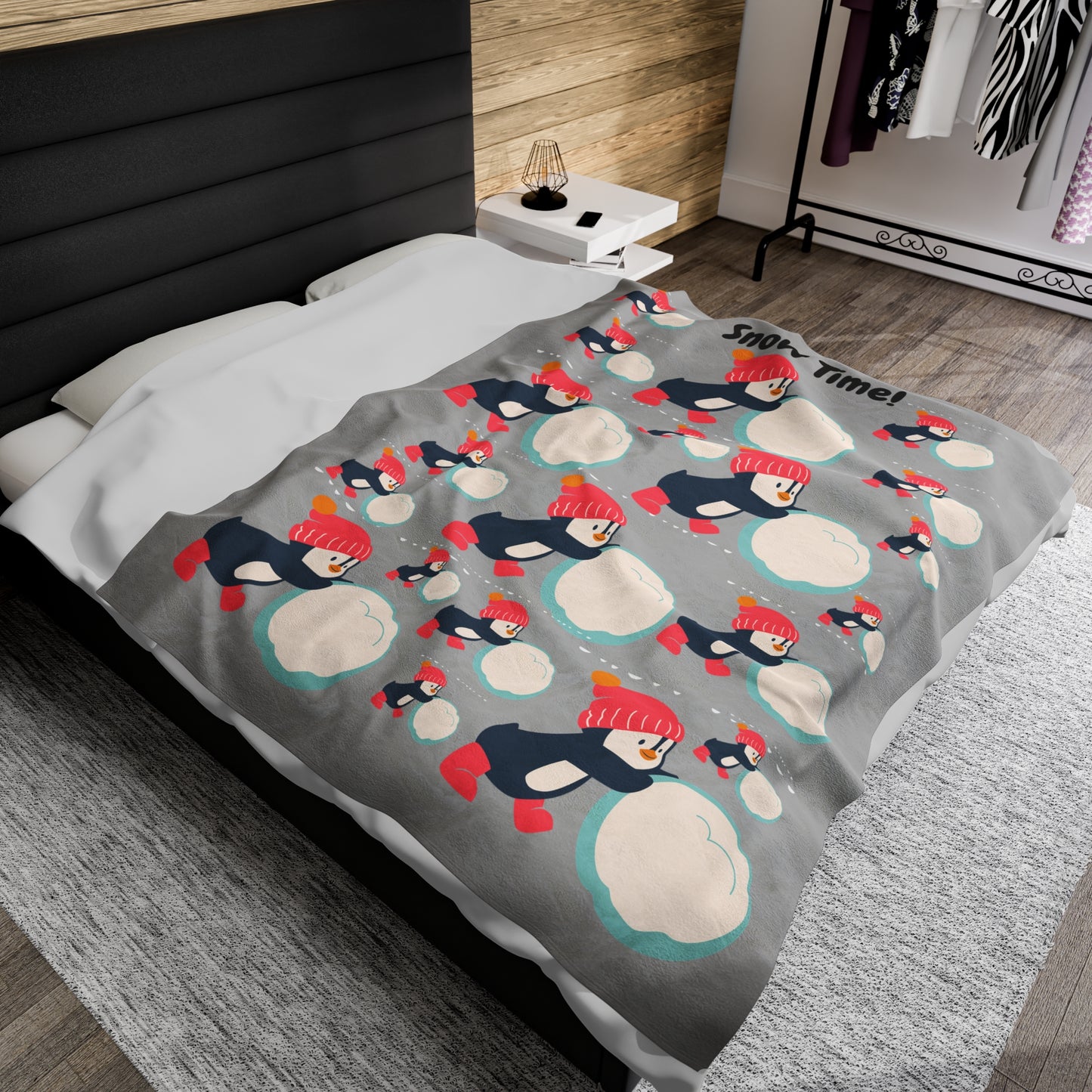Snow Time Velveteen Plush Blanket - Light Gray