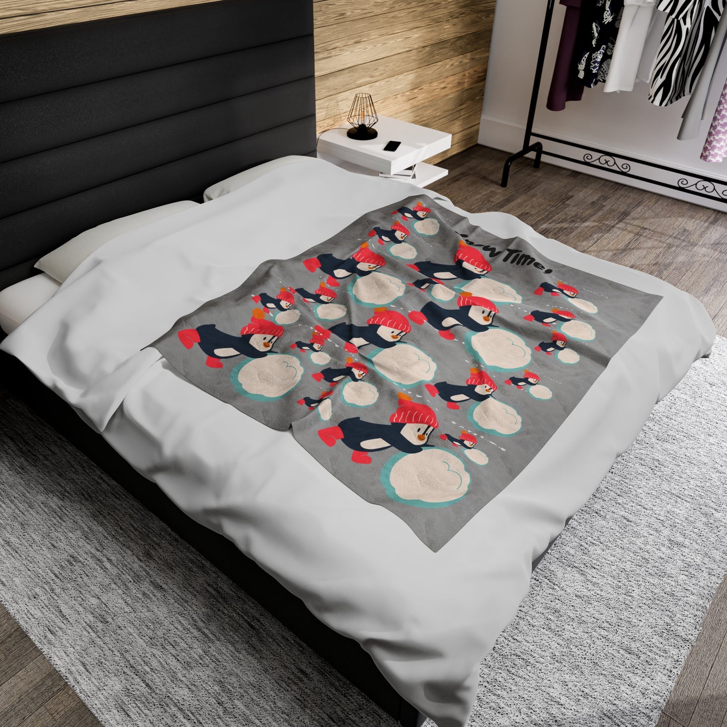 Snow Time Velveteen Plush Blanket - Light Gray
