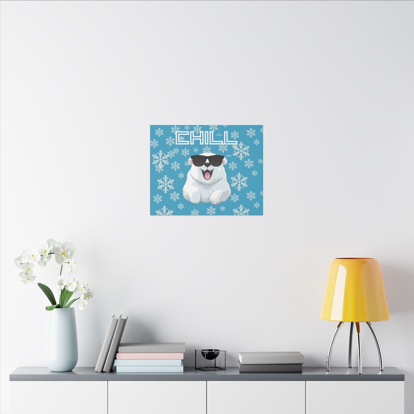 Chill, Polar Bear, Matte Canvas, Stretched 0.75", wall art, snowflakes