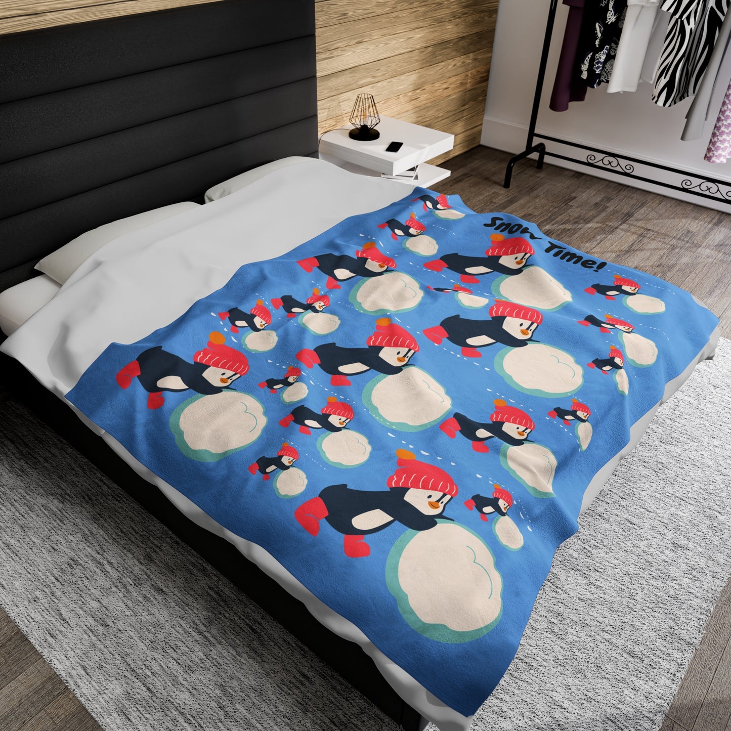Snow Time Velveteen Plush Blanket - Light blue